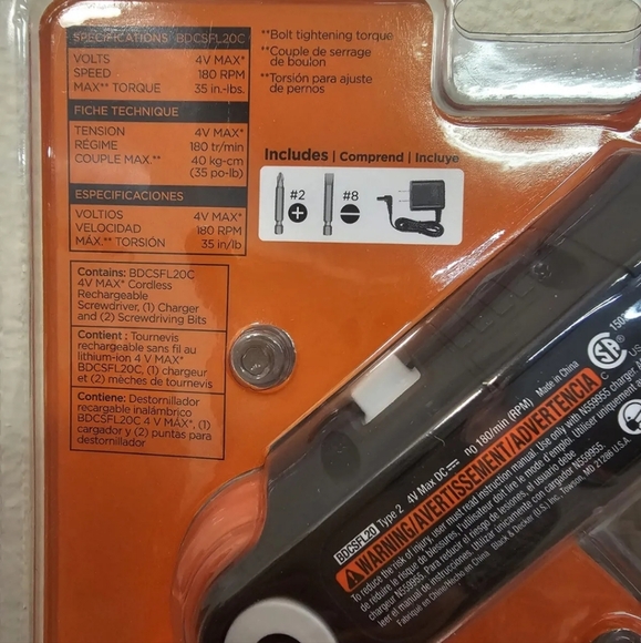 BLACK DECKER 4V MAX Cordless Screwdriver with LED Light (BDCSFL20C) BlackDecker - Picture 5 of 5